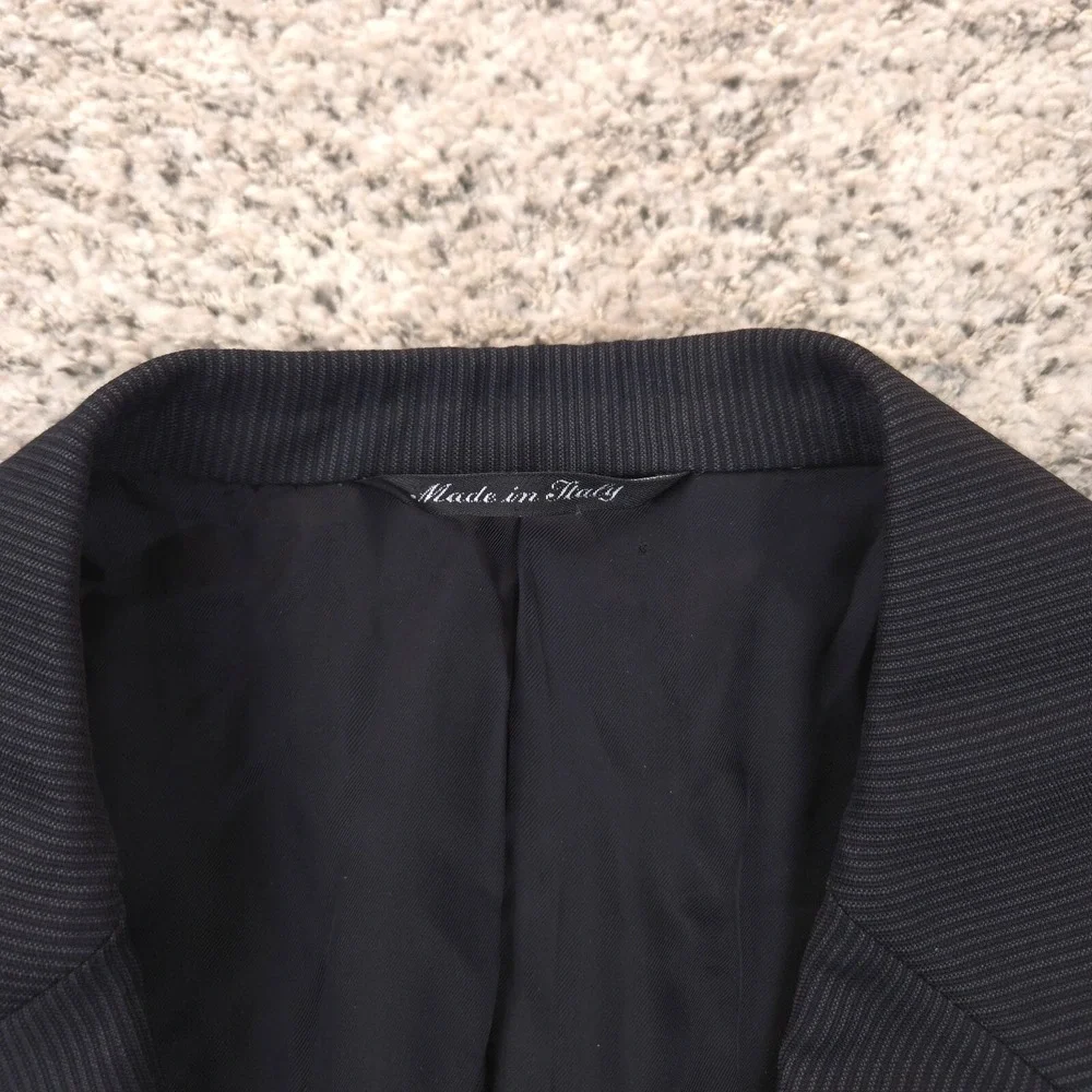 Canali Jacket 46L 56IT Wool Pinstripe Coat Black Button Made In Italy Pravda GUC